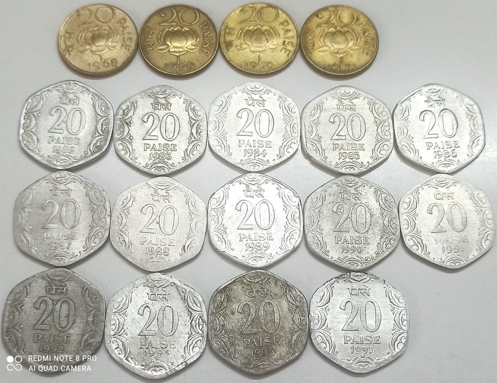20 Paise Aluminium Bronze & Aluminium Yearwise Complete Set 1968 to